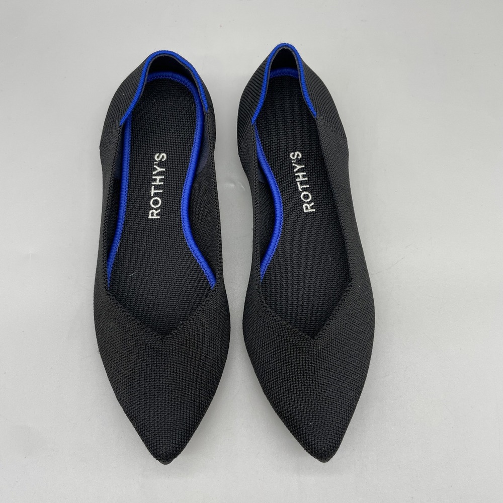 Rothys Womens 7.5 The Point Ballet Flats Black Solid Knit Office Travel Preppy